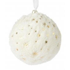 Χριστουγεννιάτικη Μπάλα με Λευκή Γούνα και Αστεράκια (8cm)